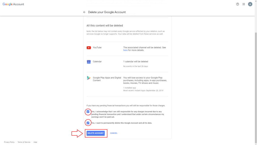 Delete Gmail account with Data