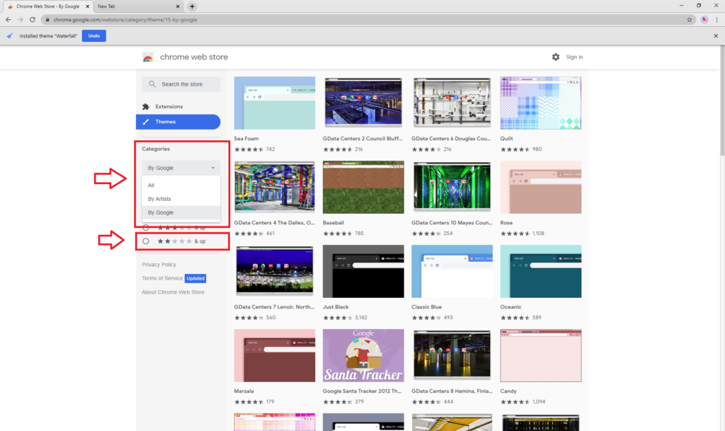 Filter Google chrome Browser theme
