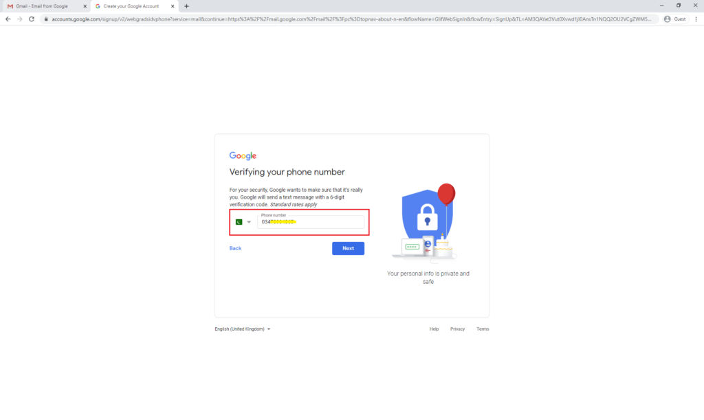 Gmail phone number
