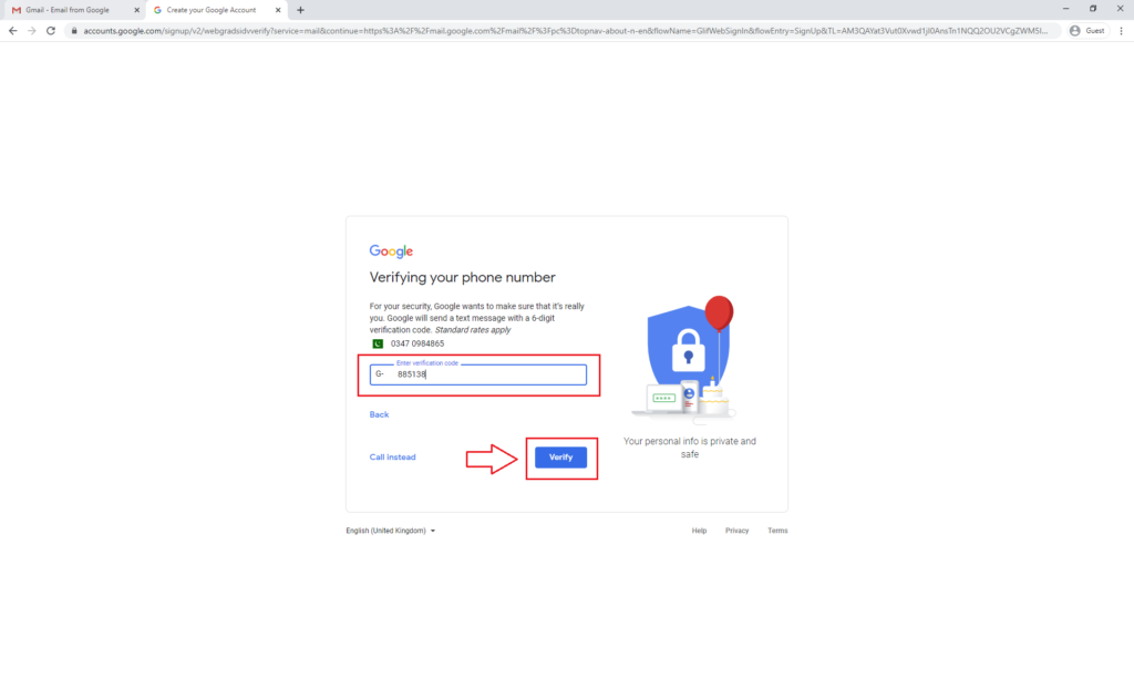 Verify Gmail account