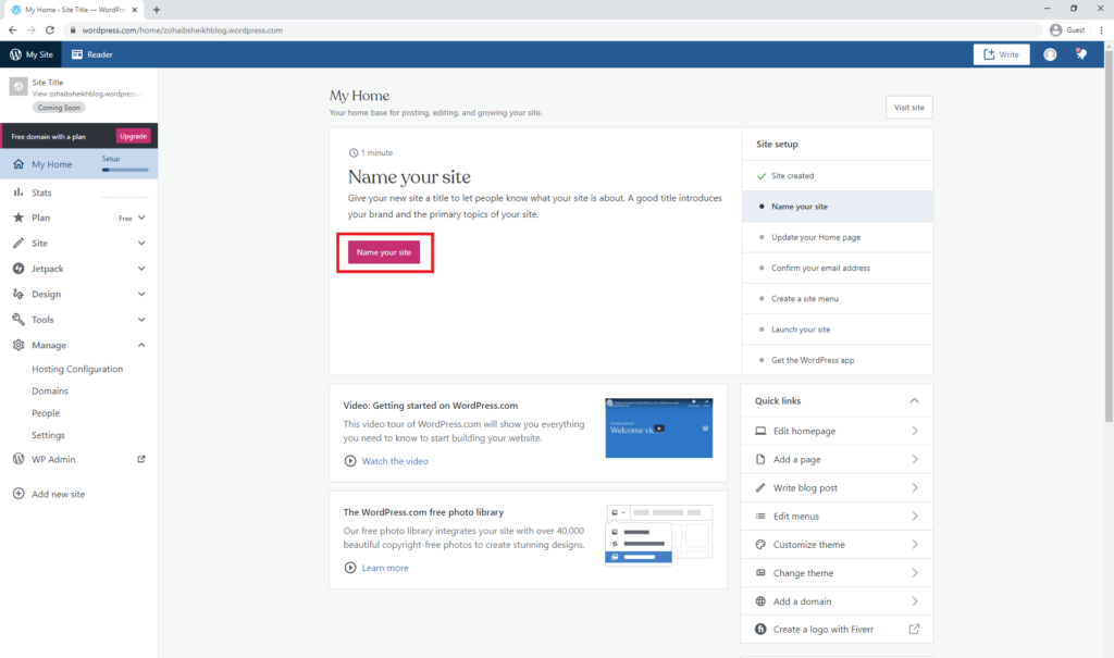 Name your free WordPress Blog