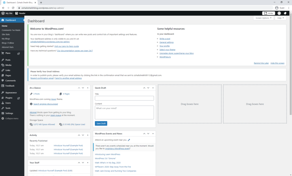 Wordpress Dashboard