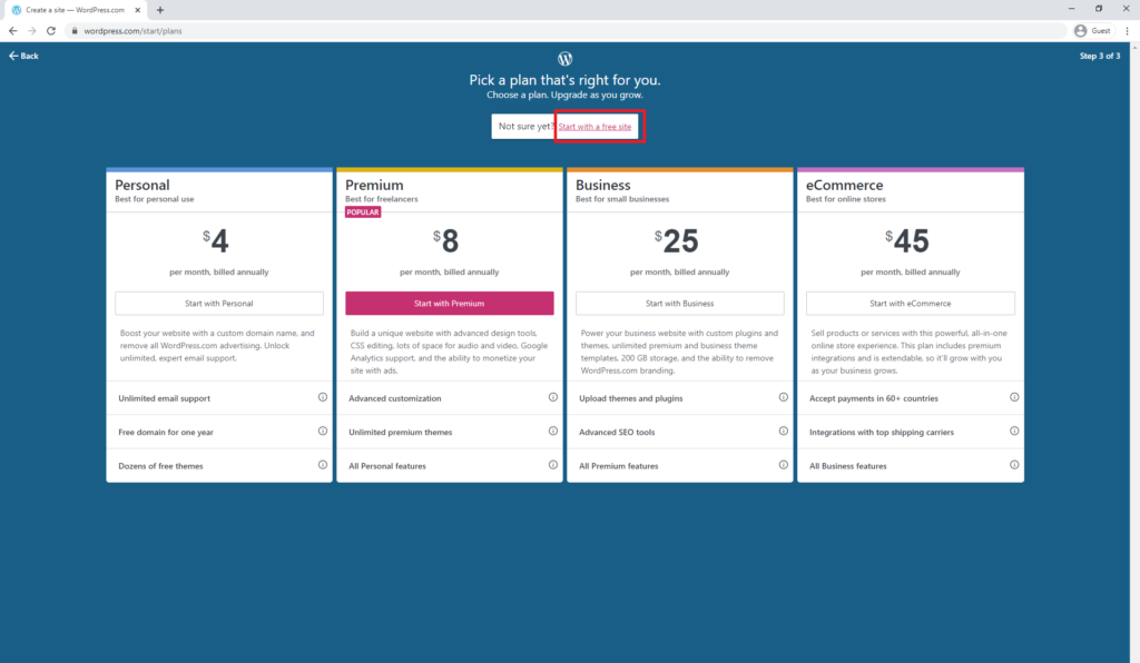 Create free wordpress blog
