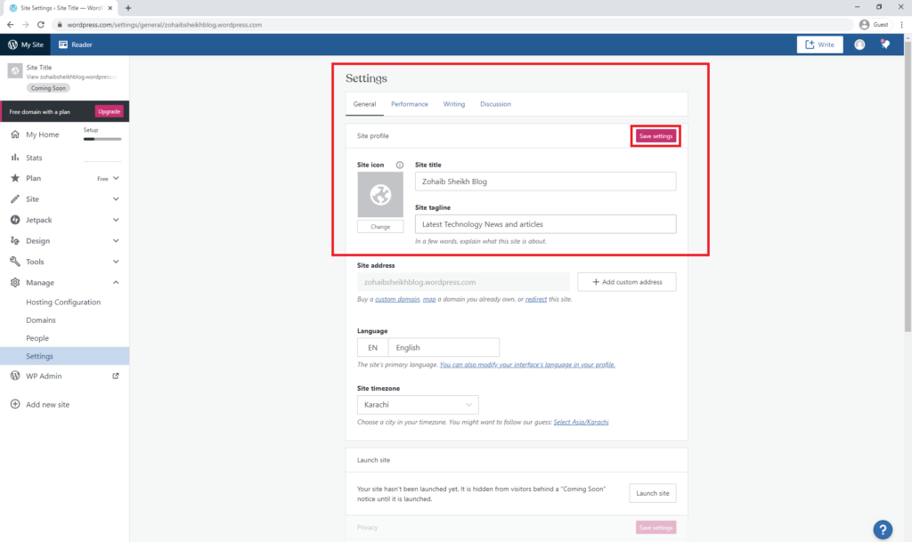 Wordpress blog Title and Tagline